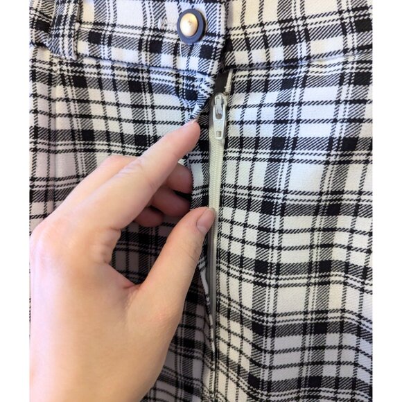 Vintage 90s Plaid Midi Skirt Black White Button Preppy Retro Secretary Size S - Picture 8 of 10
